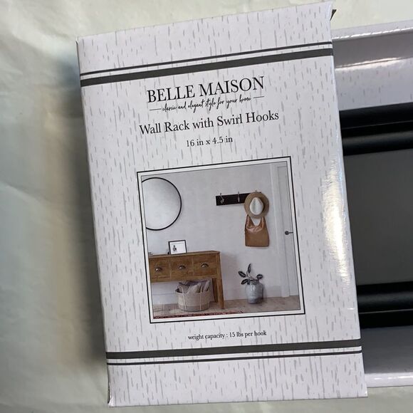 Belle Maison Decorator Wall Hook With Swirl Hooks 16 X 4.5 Organizer Hanger  NEW - Picture 2 of 8